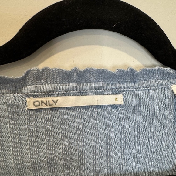 Only Light Blue Ribbed Cardigan Floral Embroidery Ruffle Trim- Size Small - Picture 5 of 9